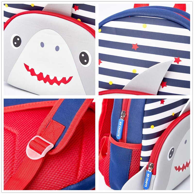 KK CRAFTS Preschool Backpack Toddler Neoprene Animal Schoolbag Lunch backpack for Kids Boys Girls(Grey Shark) - Image 4